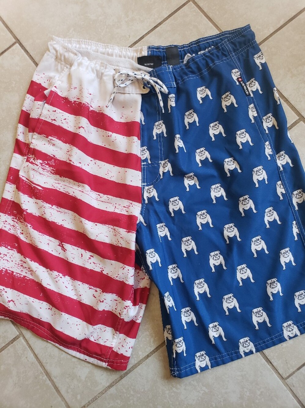 Airwalk Fourth Of July Mens Large Swim Trunks Red White And Blue/pit Bull